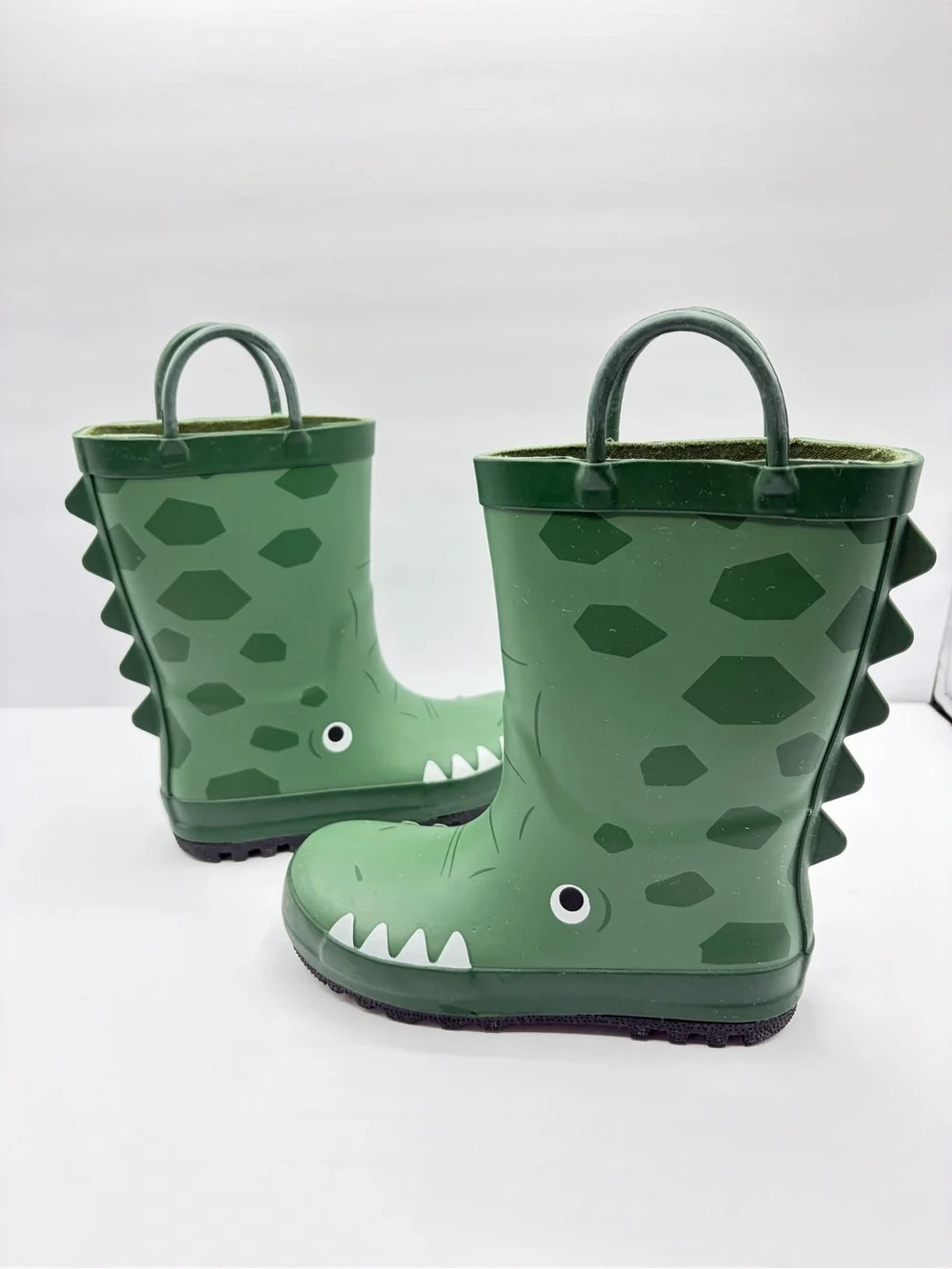 Cat & Jack Size 10 Green Dinosaur Rubber Rain Boots Wellies Kids Toddler